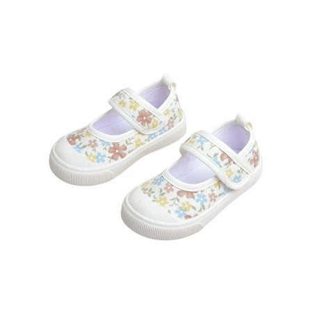 

SIMANLAN Girls Flats Comfort Canvas Sneakers Floral Casual Shoes Girl s Fashion Mary Jane Sneaker Kids Slip On White 7C