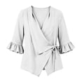 thumbnail image 5 of Neewe Ruffle 3/4 Length Sleeve for Womens Tops Dressy V Neck Collared Shirts Trendy Business Casual Daily Outfits, 5 of 5