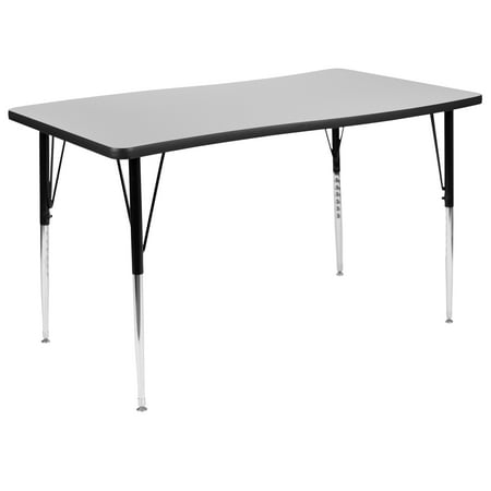 UPC: 0889142514947 | Flash Furniture Wren 28 W x 47.5 L Rectangular Wave Flexible Collaborative Grey Thermal Laminate Activity Table-Standard Height Adjust Legs