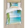 thumbnail image 1 of Tropical Duvet Cover Set Twin Size, Idyllic Thailand Relaxation Holiday Coast Paradise Vacation Image, Decorative 2 Piece Bedding Set with 1 Pillow Sham, Turquoise Green Sand Brown, by Ambesonne, 1 of 3