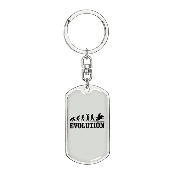 Motorcycle Evolution Biker Stainless Steel or 18k Gold Premium Swivel Dog Tag Keychain