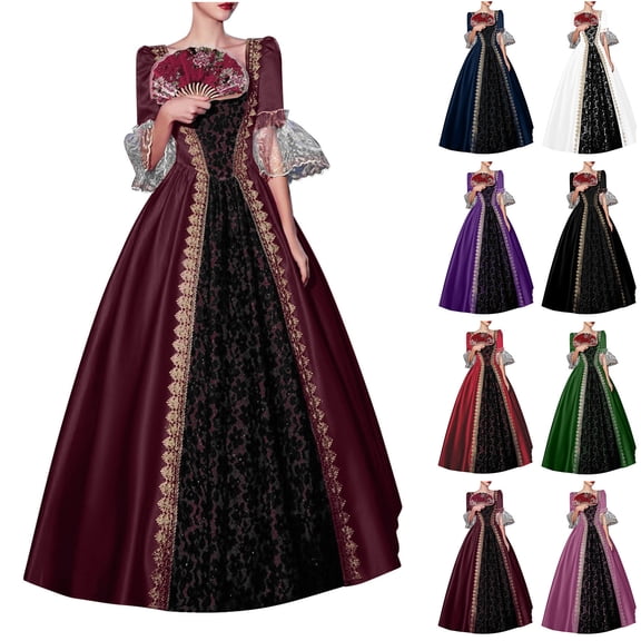 Womens Halloween Costumes Adult Plus Size Ball Gown Victorian Medieval Dress Princess Queen Dresses Vintage Dress