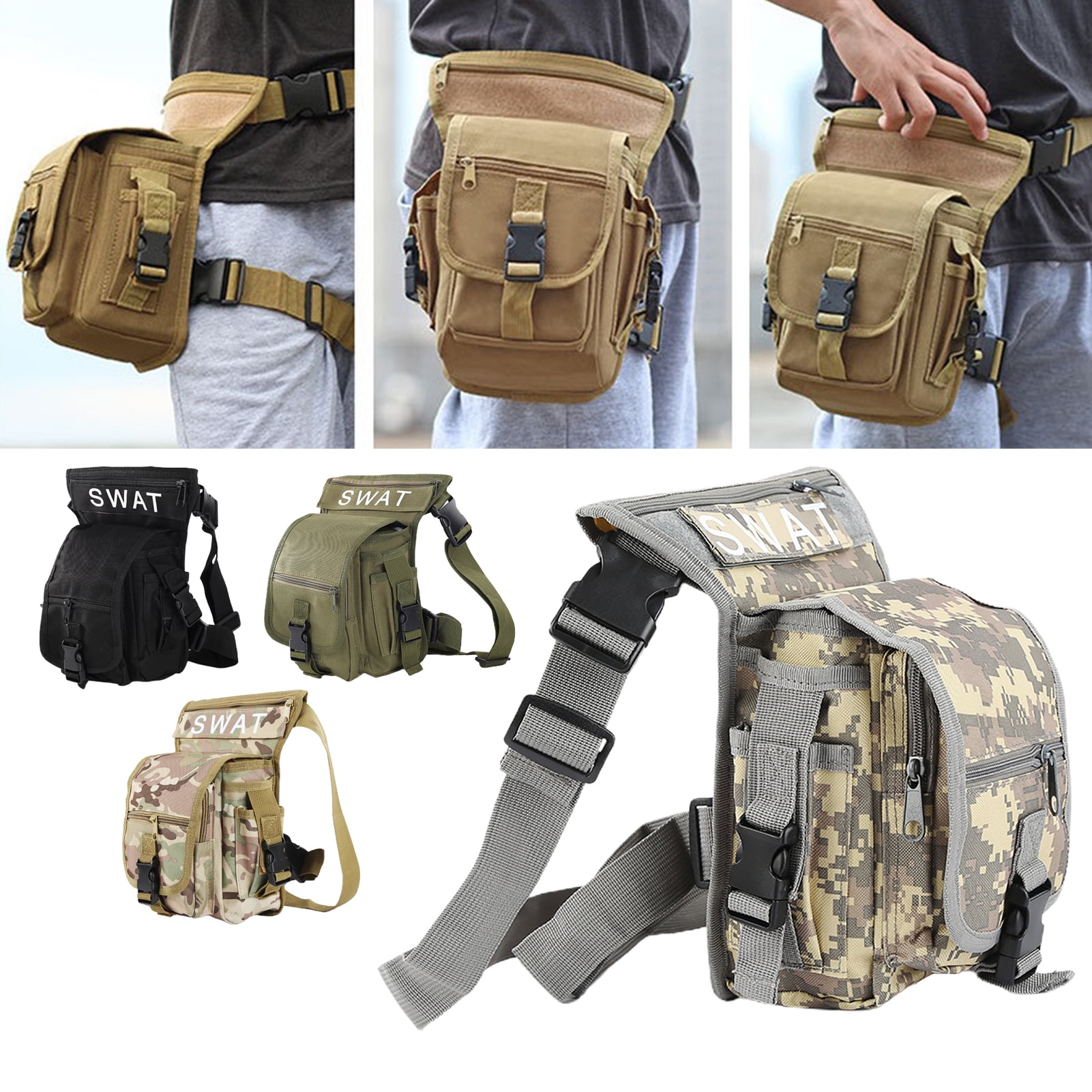 Men's Tactical Military Leg Bag Hip Drop Belt Waist Pack Travel Hiking Riding LE 