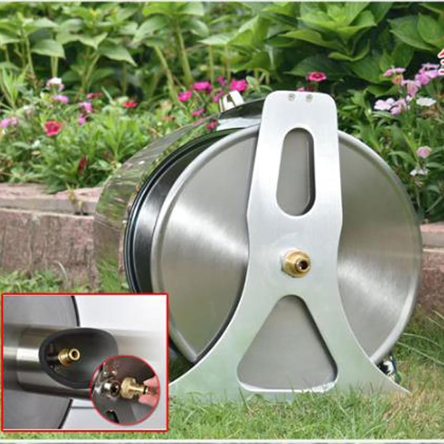 Stainless Steel Garden Hose Reel, High Pressure Washer Hose Reel, Wall/Floor Mounted Metal Water Hose Reel with Handle and Mounting Bracket, for Yard Garden Farm and Patio