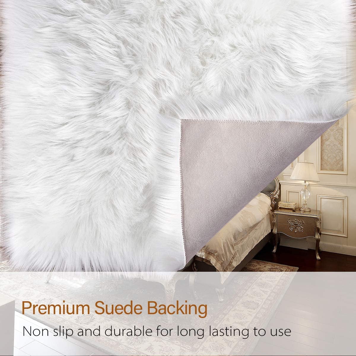 Lochas Soft Fluffy Rugs Faux Sheepskin Area Rug for Bedroom Living Room Bedside Carpet Nursery Washable Floor Mat,3'x5',White