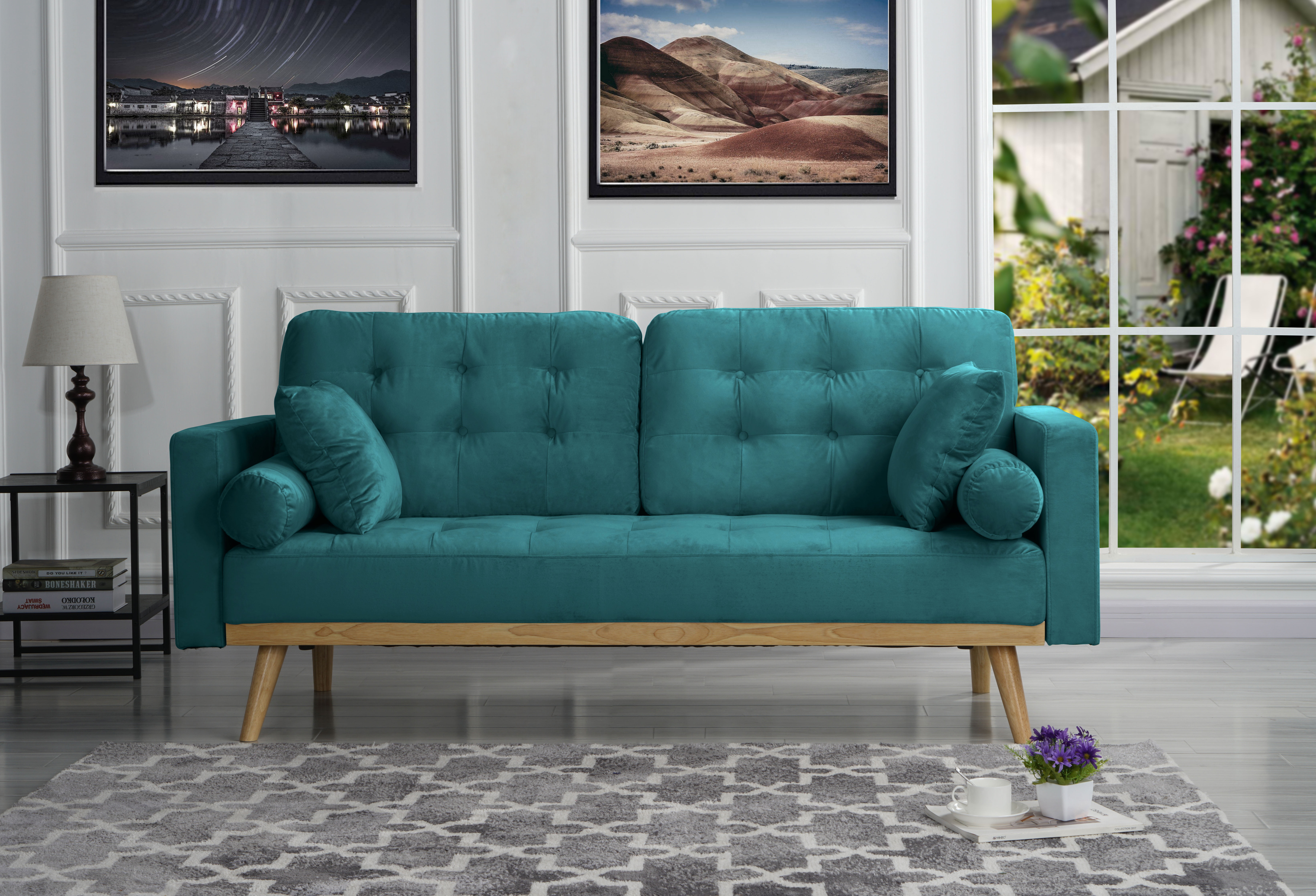 Modern Mid-Century Velvet Fabric Sofa, Teal - Walmart.com - Walmart.com