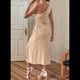 thumbnail image 4 of Vestido de Verano Midi Sin Mangas con un Solo Hombro y Abertura Alta para Mujer, Color Albaricoque XL, 4 of 7