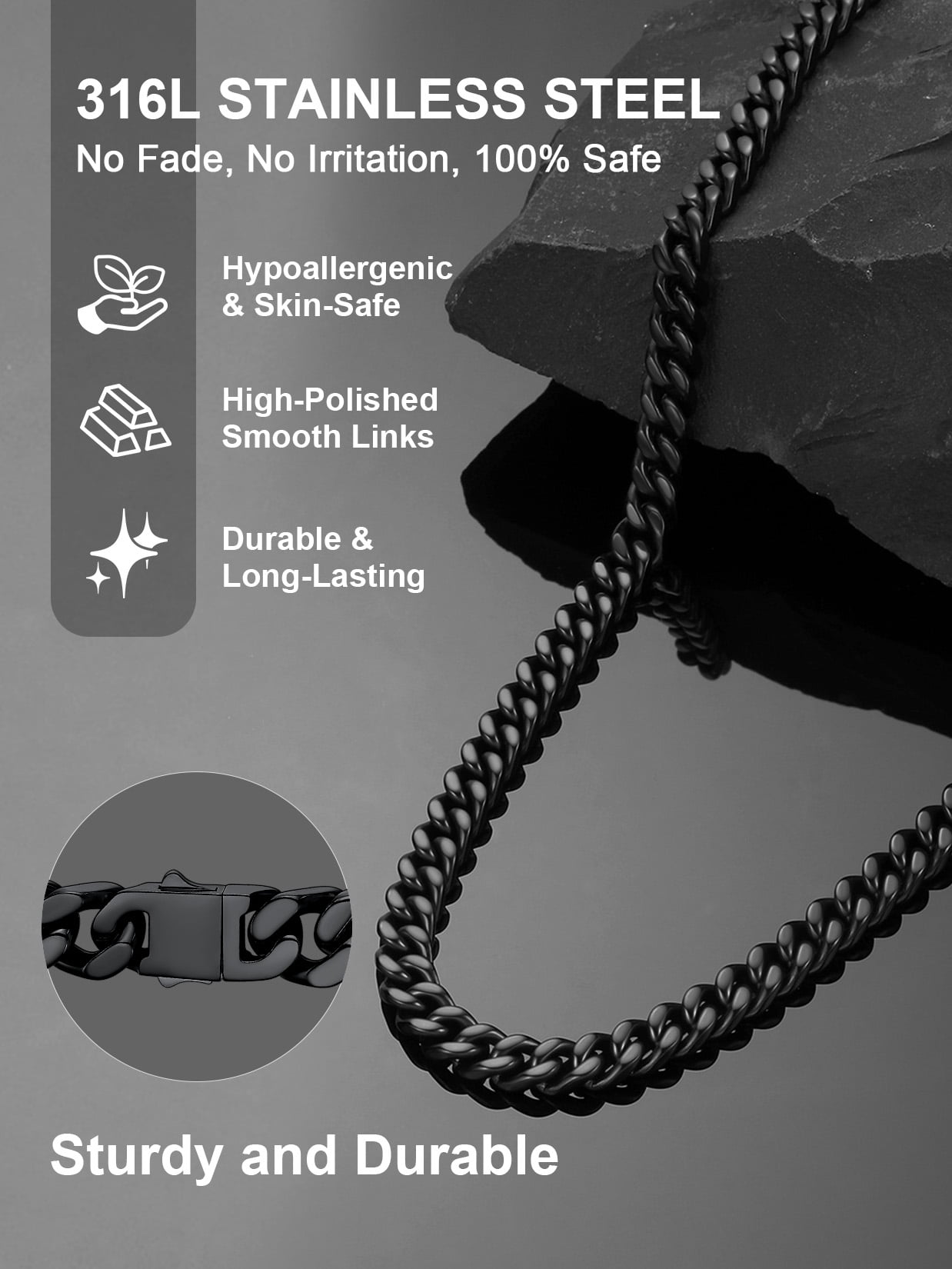 ChainsProMax Black Chain Necklace 20inch Mens Necklaces Black Metal Necklace Chain Mens Stainless Steel Necklaces Fathers Day Jewelry Gift for Dad Son