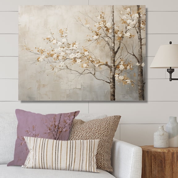 Designart "Tranquil Beige Trees III" Landscape Trees Wall Art Prints