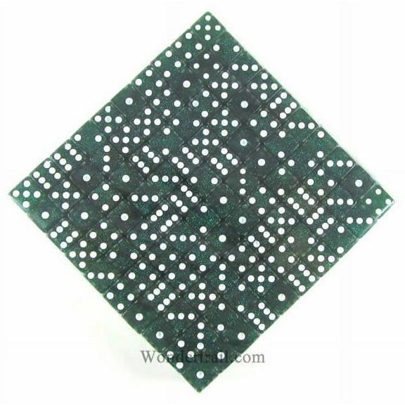 Green Glitter Dice with White Pips D6 16mm (5/8in) Bulk Pack of 200 Koplow Games
