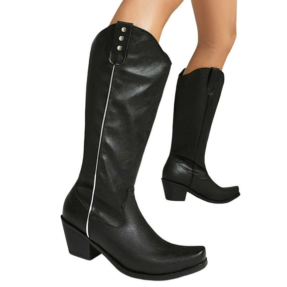 Studded Wide Calf Western Cowboy Boots for Women Slouchy Leather Knee High Cowgirl Boots Motorcycle Riding Tall Boots