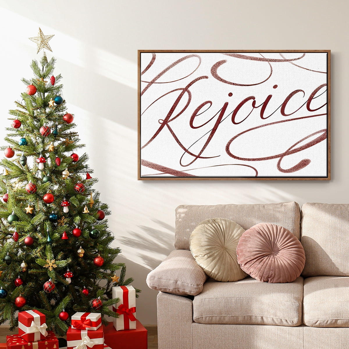 Rejoice - Framed Gallery Wrapped Holiday Canvas - 27 x 41 - Rosewood Frame