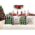 thumbnail image 6 of Set of 4 Black White Buffalo Check Plaids Pillow Covers Merry Christmas Green Trees Jingle Bells Holly Mistletoe Rustic Farmhouse Decorative Throw Pillow Cases Cotton Linen 18x18 Inch, 6 of 6