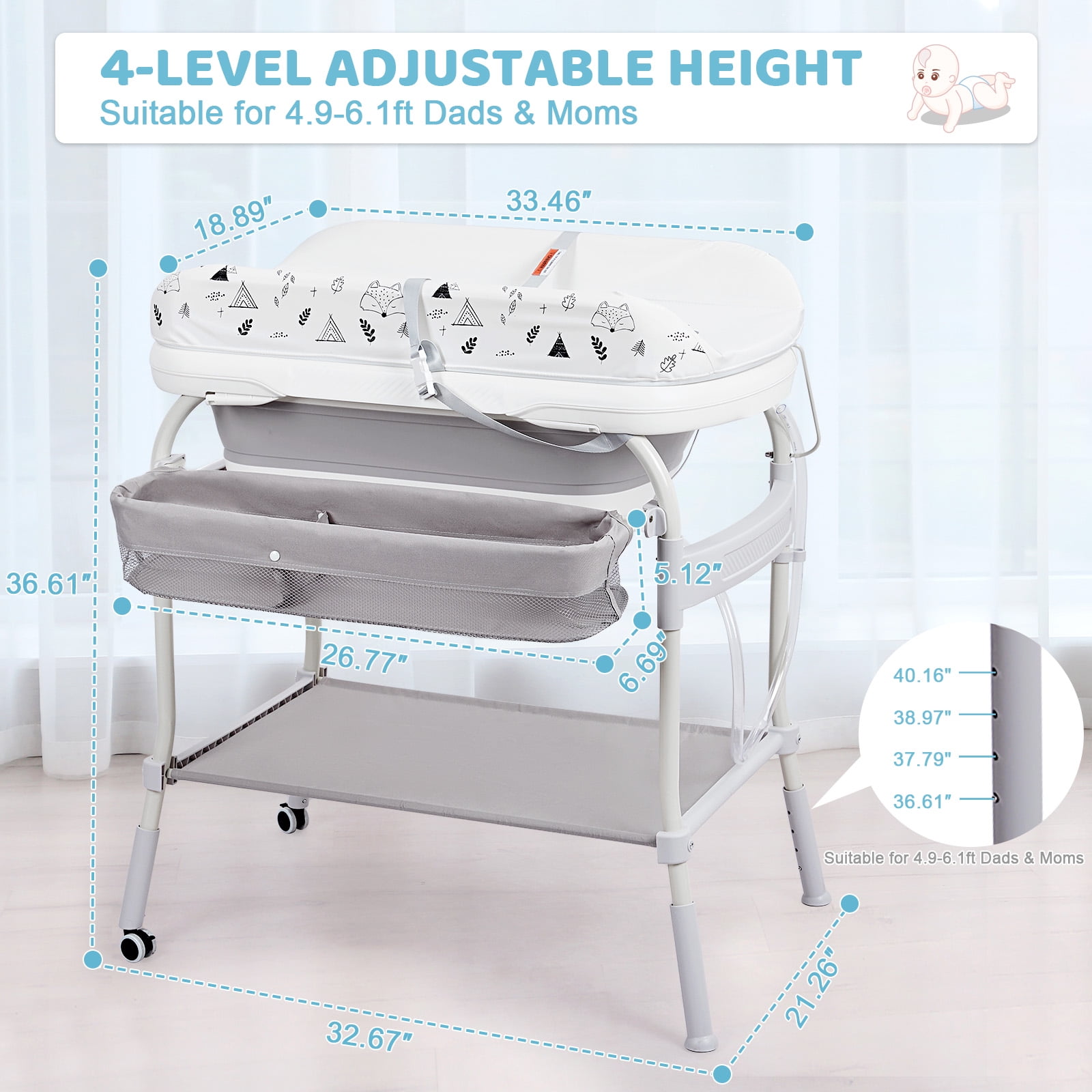 Gray Portable Baby Bathtub w Changing Table Removable Unit Cushion Temp Display Diaper Station Walmart