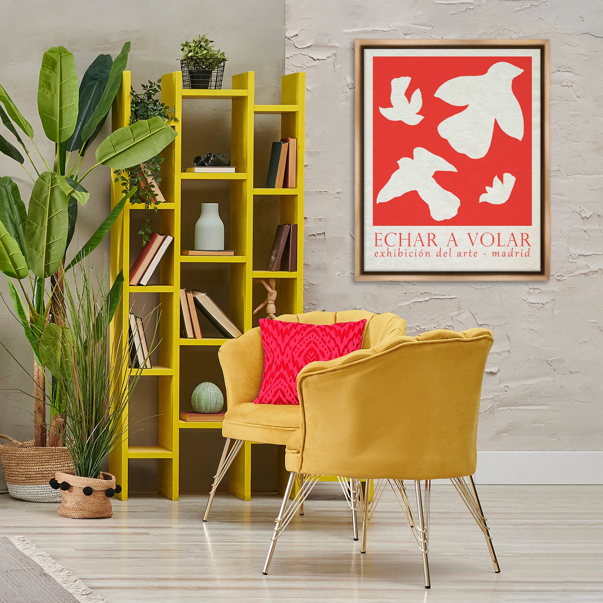 Stupell Industries Classic Exhibition Red Birds Typography Painting Brown Floater Framed Canvas Art Print Wall Art, 25 x 31