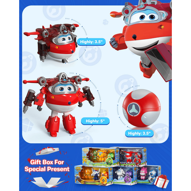  Super Wings Toys, Jett Transformer Toys 5 Inch, Airplane Toy  for Kids 3-5 Years Old, Transforming from Toy Jet to Robot, Real Mobile  Wheels, Birthday Party Supplies for Preschool Boys and