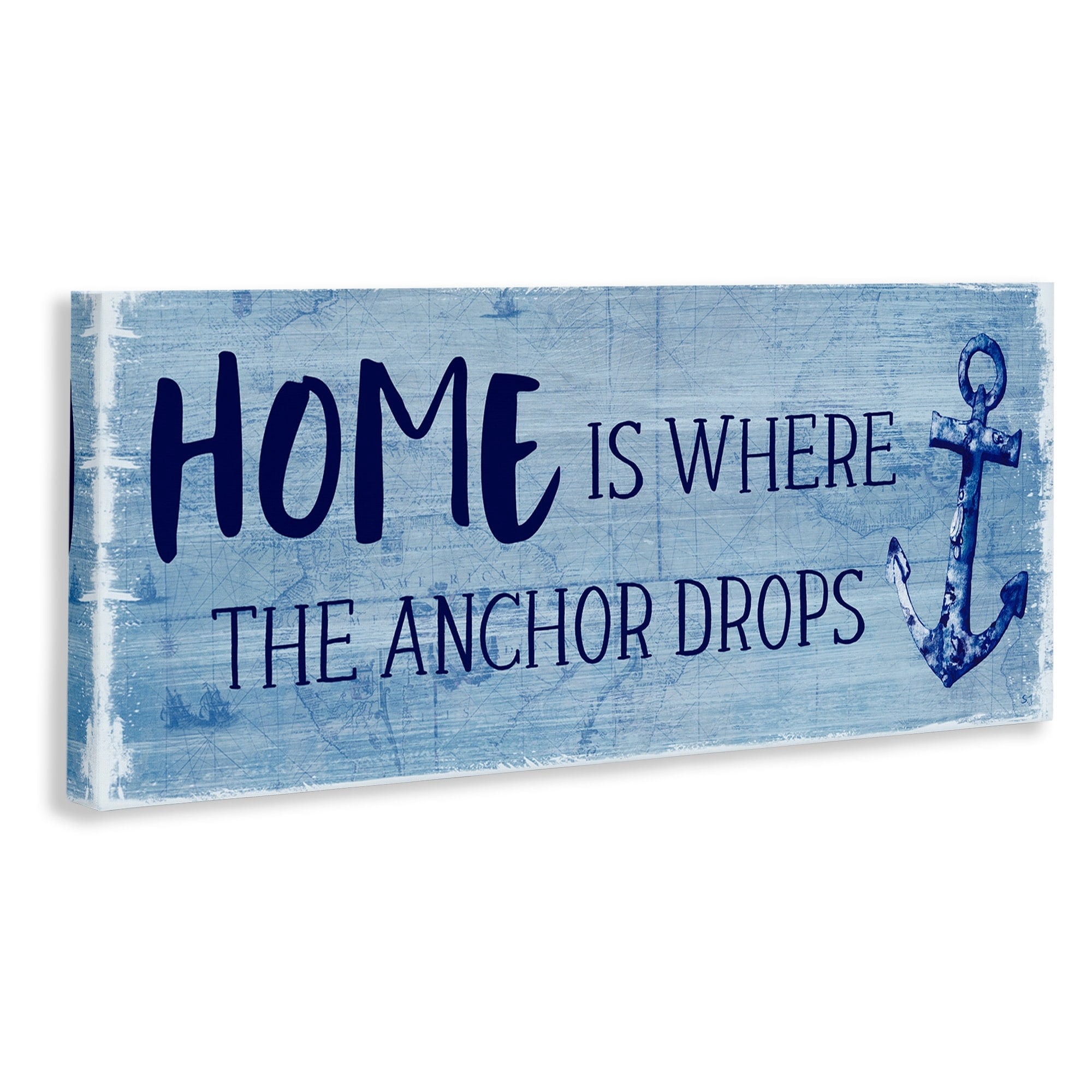 Stupell Industries Home Is Where Anchor Drops Nautical Beach Phrase Graphic Art Gallery Wrapped Canvas Print Wall Art, Design by Susan Jill