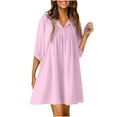 thumbnail image 2 of Puntoco Vestido De Manga Corta Con Cuello En V, Vestido Sexy De Color Sólido Para Mujer Vestido De Manga Media Con Cuello En V Rosa S, 2 of 6
