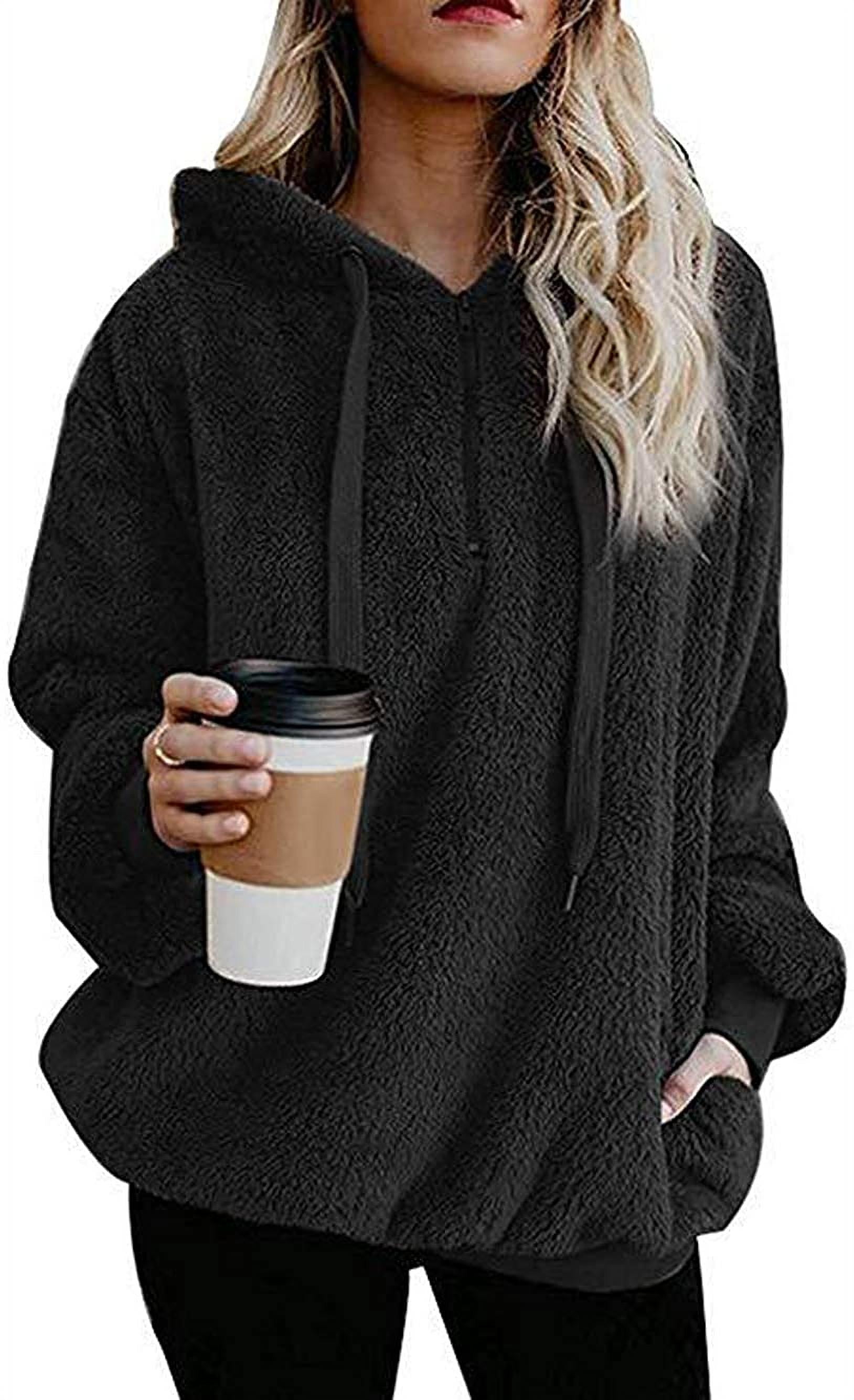 Womens Fuzzy Long Sleeve Drawstring 
