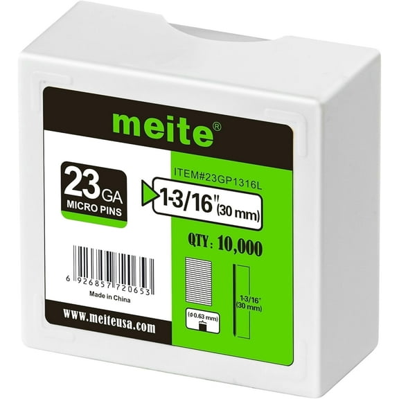 10,000 Pcs MEITE 23 Gauge Pin Nails, 1-3/16-Inch Micro Headless Pins for Pin Nailer - Galvanized Pins Nails