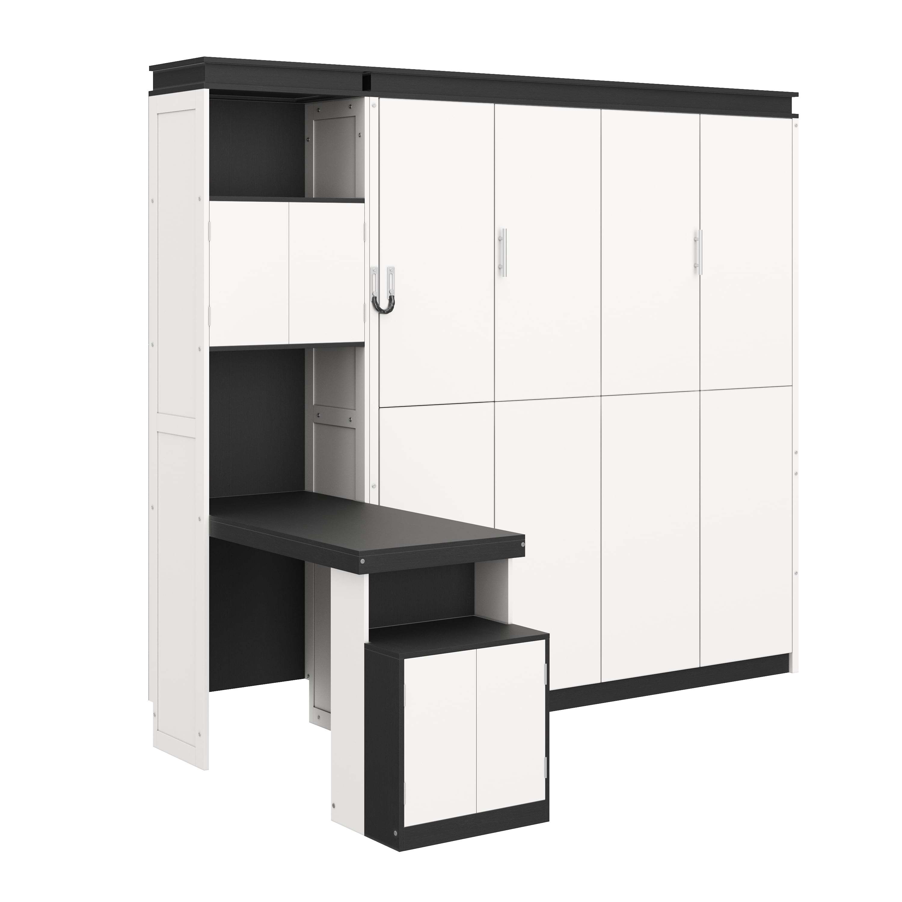 Full Size Murphy Bed with Desk and Storage Shelves and Cabinets for Small Space, Guest Room