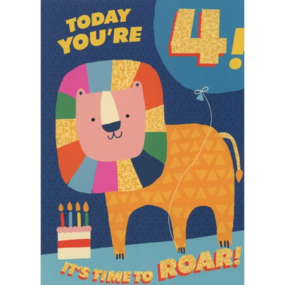 Paper House Productions Today You're 4: Lion with Colorful Rainbow Mane 4th Birthday Card