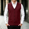 thumbnail image 2 of Riecok Men Vest Sweater Sleeveless V Neck Button down Sweaters Lightweight Solid Winter Tops with Pockets Wine 2XL, 2 of 5