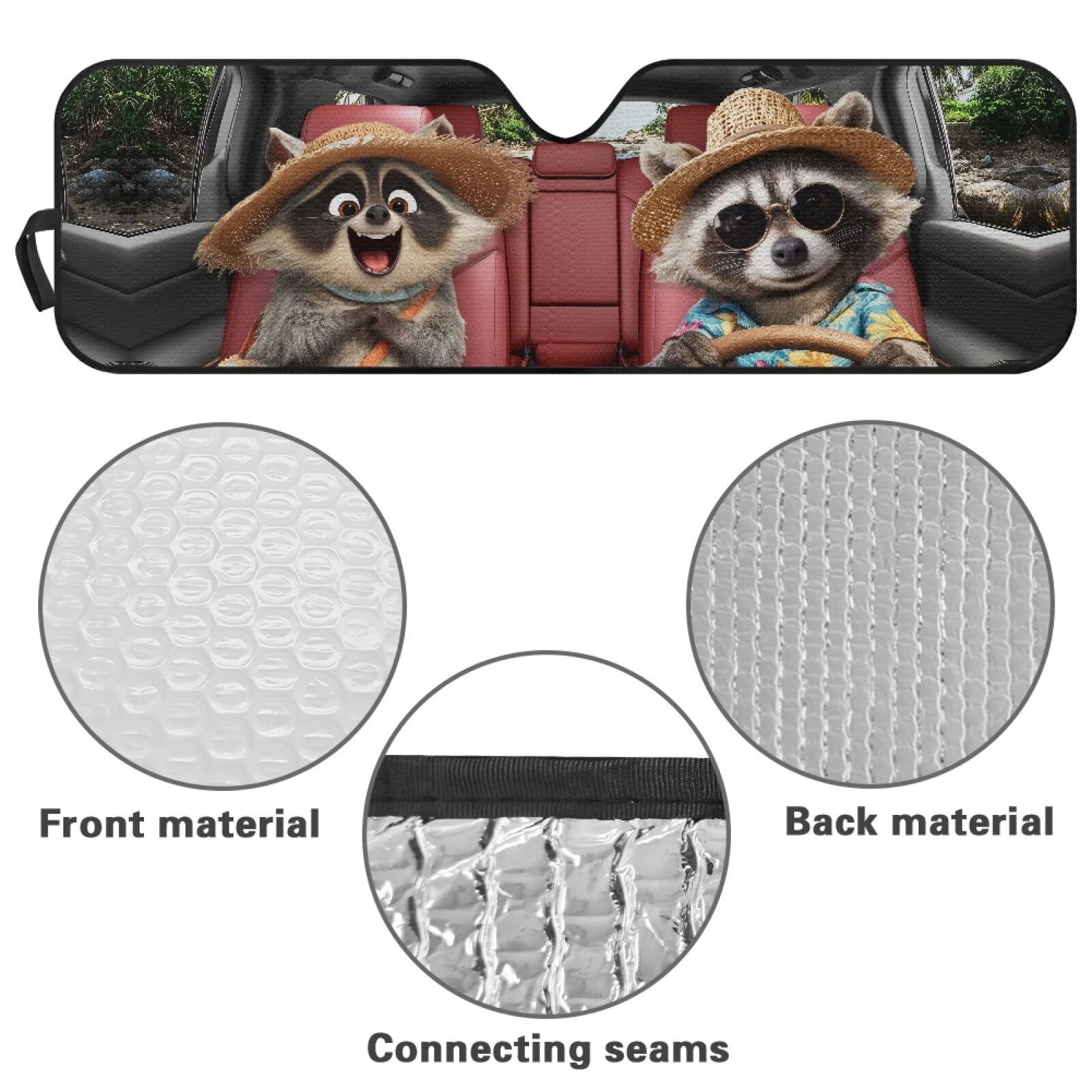 HUIACONG Cute Raccoon Windshield Sun Shade for 2018-2025 Jeep Wrangler JL JLU & 2020-2025 Jeep Gladiator 310T Polyester Covered Foldable Front Sunshade, Blocks UV Rays and Heat, Outdoor Camping