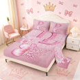 thumbnail image 2 of meiyoeat Pink Glitter Butterfly Monogrammed D Full Size Sheets for Girls, Sparkle Floral Initial Letter Bed Sheets, 4 Pieces, 1 Flat Sheet, 1 Fitted Sheet and 2 Pillowcases, 2 of 6