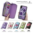 thumbnail image 5 of Multifunctional Wallet Case For iPhone XR with RFID Blocking Card Slots,Detachable Purse Soft PU Leather Magnetic Snap Hand Strap Zipper Pocket Cute Flower Phone Case with Carabiners,Purple, 5 of 14