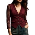 thumbnail image 2 of Lovzfmll Blazer for Women, Lace Trim Single-Breasted Suit Jacket, Dressy Slim Fit Long Sleeve Party Outerwear Wine, 2XL, 2 of 7