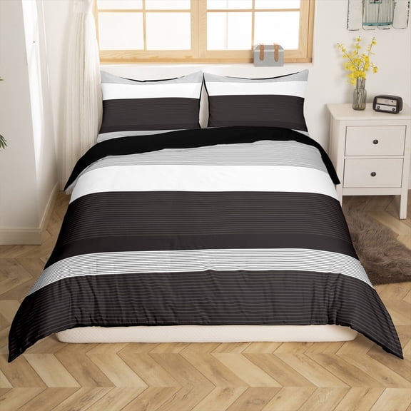 Manfei Female Men Women Geometric Lines Stripes 2-Piece Comforter Cover Toddler Size,Black White Bedding Sets Toddler Size,Abstract Artwork Ultra Soft Bed Set(No Comforter)