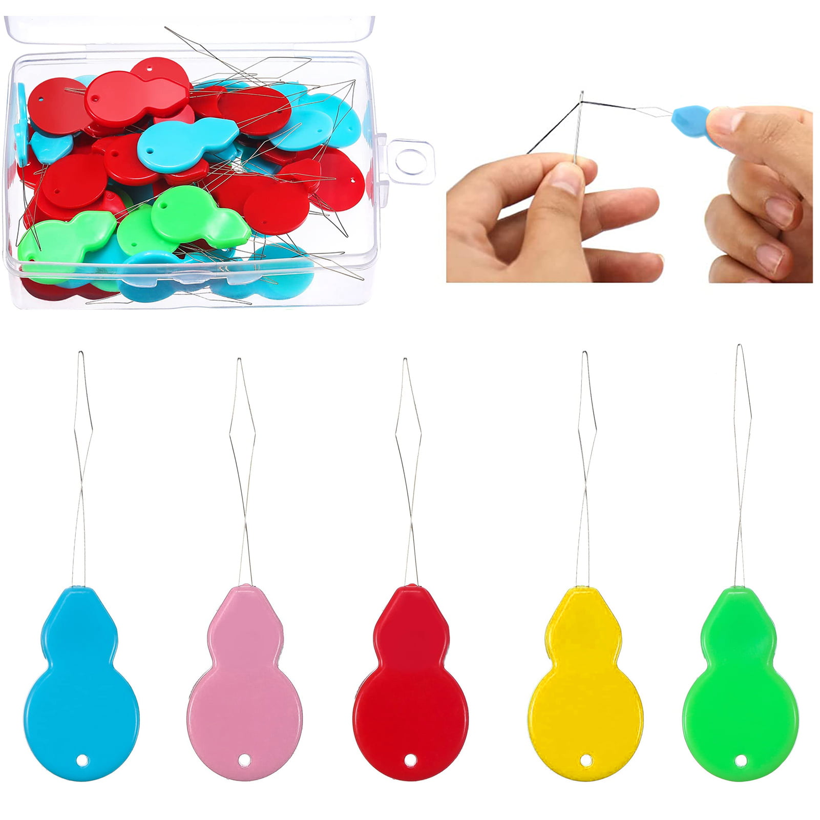Color Random 24PCS Gourd Shaped Plastic Needle Threaders Wire Loop DIY Needle Threader Hand Machine Household Sewing Tools for Hand Stitching Sewing Craft