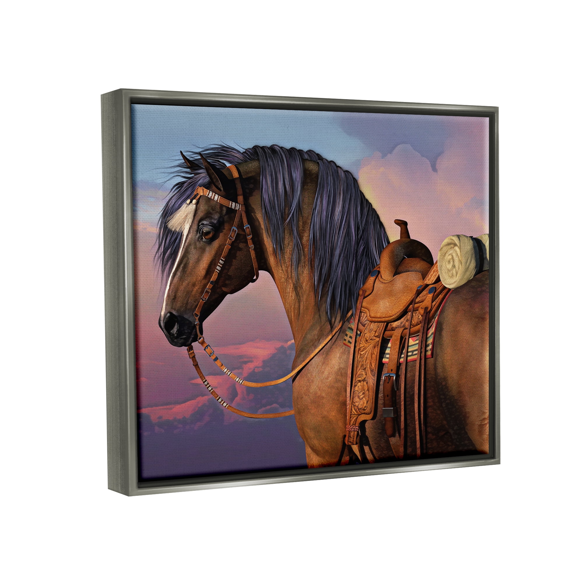 Stupell Industries Cowboy's Pride Horse & Saddle Animals & Insects Painting Gray Floater Framed Canvas Art Print Wall Art, 31 x 25