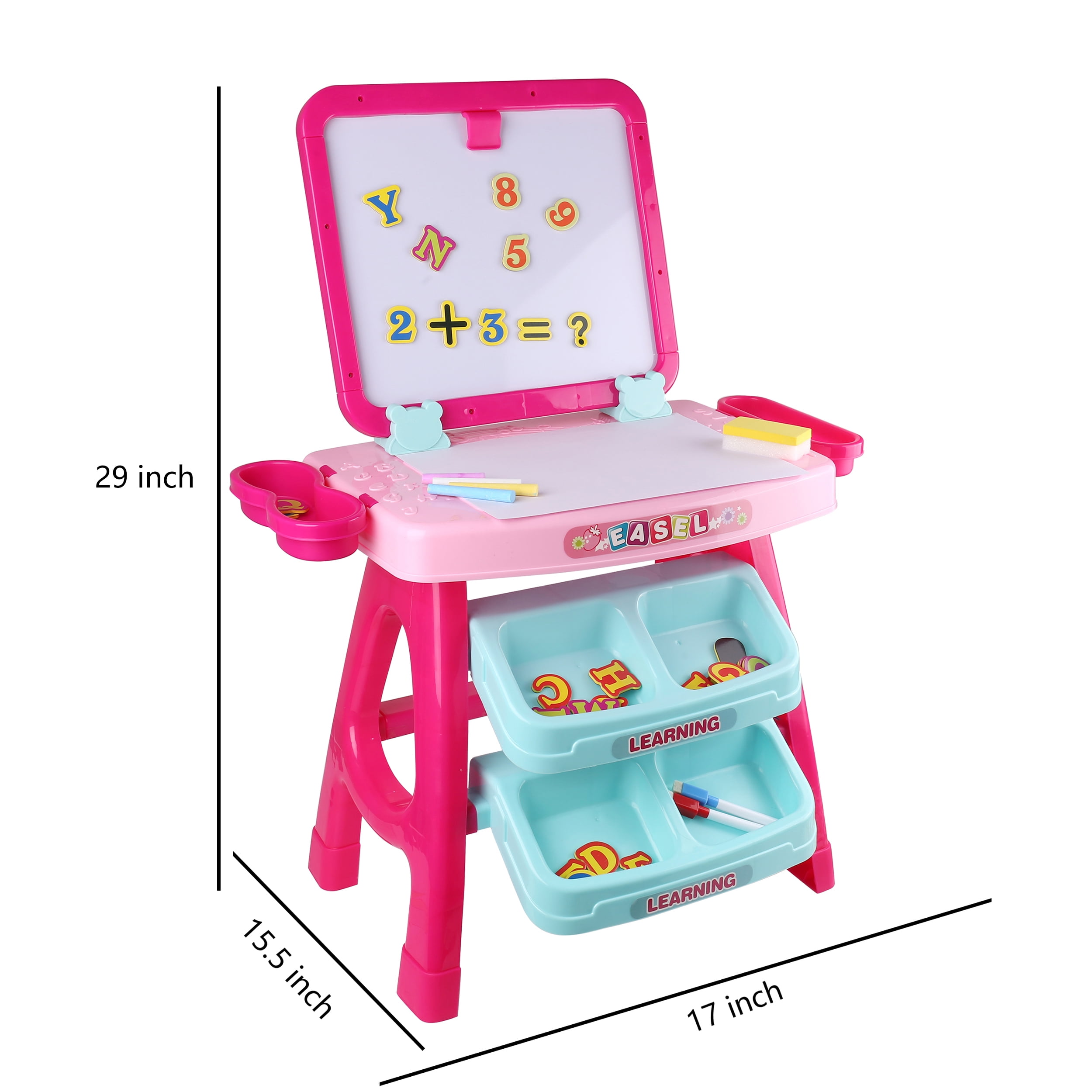 3-in-1 Kids Activity Desk with Dry Erase Board – Educational Art & Writing Table with Storage and 42 Piece Learning Set for Toddlers Boys & Girls