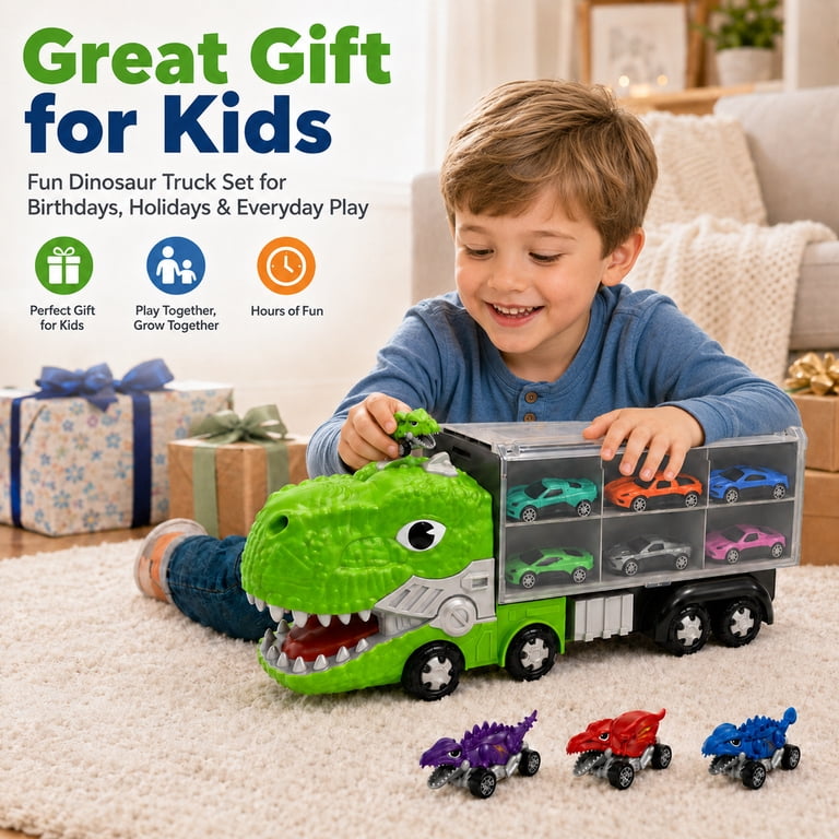 JoyStone Dinosaur Truck Toy Set with 12 Mini Cars photo 6