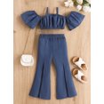 thumbnail image 2 of Bagilaanoe 2PCS Toddler Baby Girl Pants Set Short Sleeve Off Shoulder Crop Tops + Denim Flare Trousers 18M 24M 3T 4T 5T 6T Kids Casual Clothes, 2 of 8