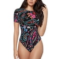 thumbnail image 1 of Balery Paisley Body de cuello redondo de manga corta para mujer Tops de manga corta Tops básicos-XX-Large, 1 of 7