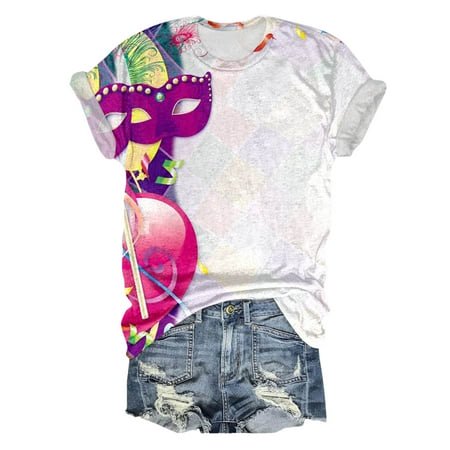 PMUYBHF T-Shirt Décontracté Mode Femme Col Rond Manches Courtes Imprimé Couleur 9950 TG