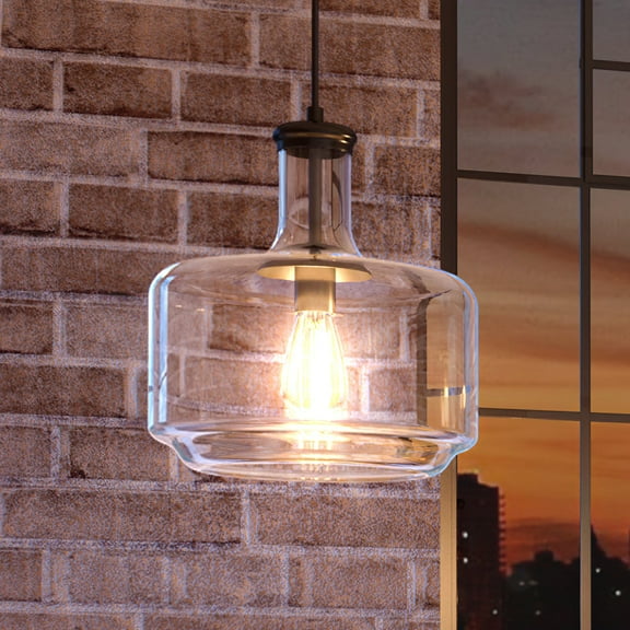 Luxury Industrial Indoor Pendant, 14''H x 12.5''W, with Coastal Style Elements, Modern Farmhouse Design, Midnight Black Finish and Clear, UHP3721