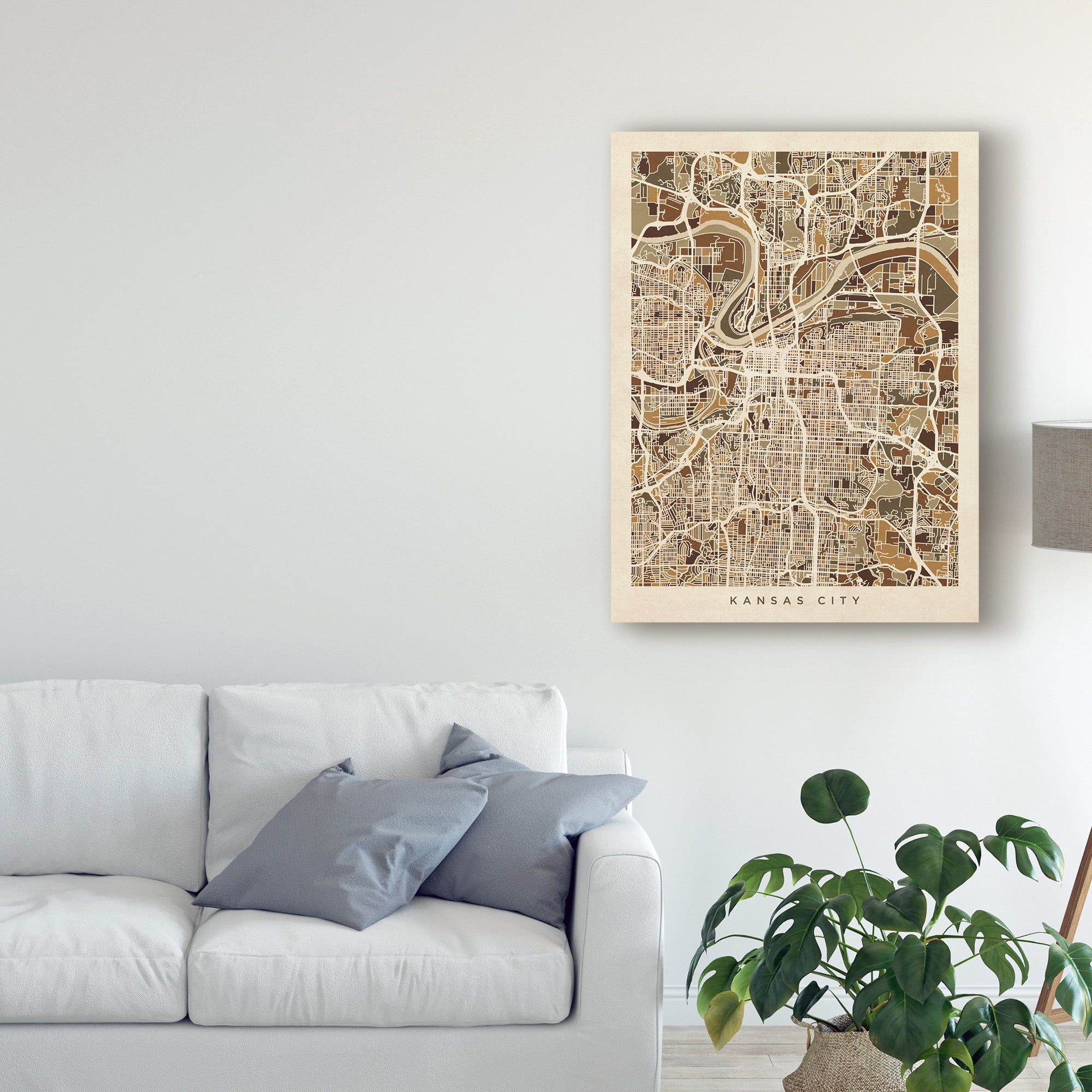 Trademark Fine Art 'Kansas City Missouri City Map Brown' Canvas Art by Michael Tompsett
