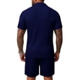 thumbnail image 5 of Laqbezok Men's 2-Piece Pleated Set, Casual Vertical Textured Button Down Shirt and Drawstring Shorts Outfit, Relaxed Fit Summer Beach Resort Wear, 5 of 5