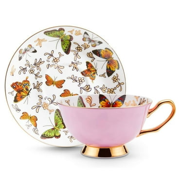 Gardenia Fields Bone China Pink Porcelain Teacup & Saucer Set