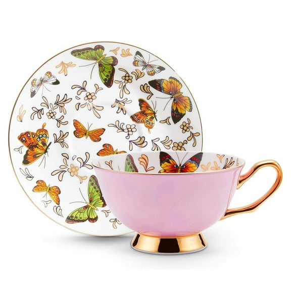 Gardenia Fields Bone China Pink Porcelain Teacup & Saucer Set