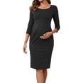 thumbnail image 1 of INSPIRE CHIC Vestidos de Maternidad Semi Formales para Mujeres con Cuello Redondo, Mangas 3/4, Vestido de Oficina, Cóctel, Con Cremallera en la Espalda, Negro, 1 of 6
