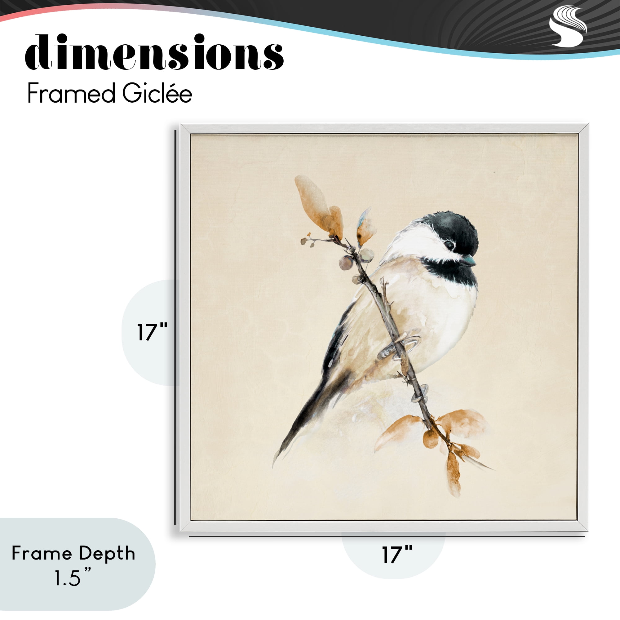 Stupell Industries Muted Watercolor Chickadee White Framed Giclee Art, design by Diannart