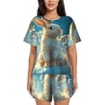 thumbnail image 1 of Balery Cute Angel Winged Rabbit Conjunto de Pijama para Mujer con Estampado, Dos Piezas de Manga Corta y Shorts, Ropa de Dormir Suave con Cuello Redondo y Bolsillos-X-Large, 1 of 6