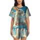 thumbnail image 1 of Fotbe Cute Angel Winged Rabbit Conjunto de Pijama Estampado para Mujer, 2 Piezas, Ropa de Dormir con Camiseta de Manga Corta y Shorts Suaves-Medium, 1 of 6