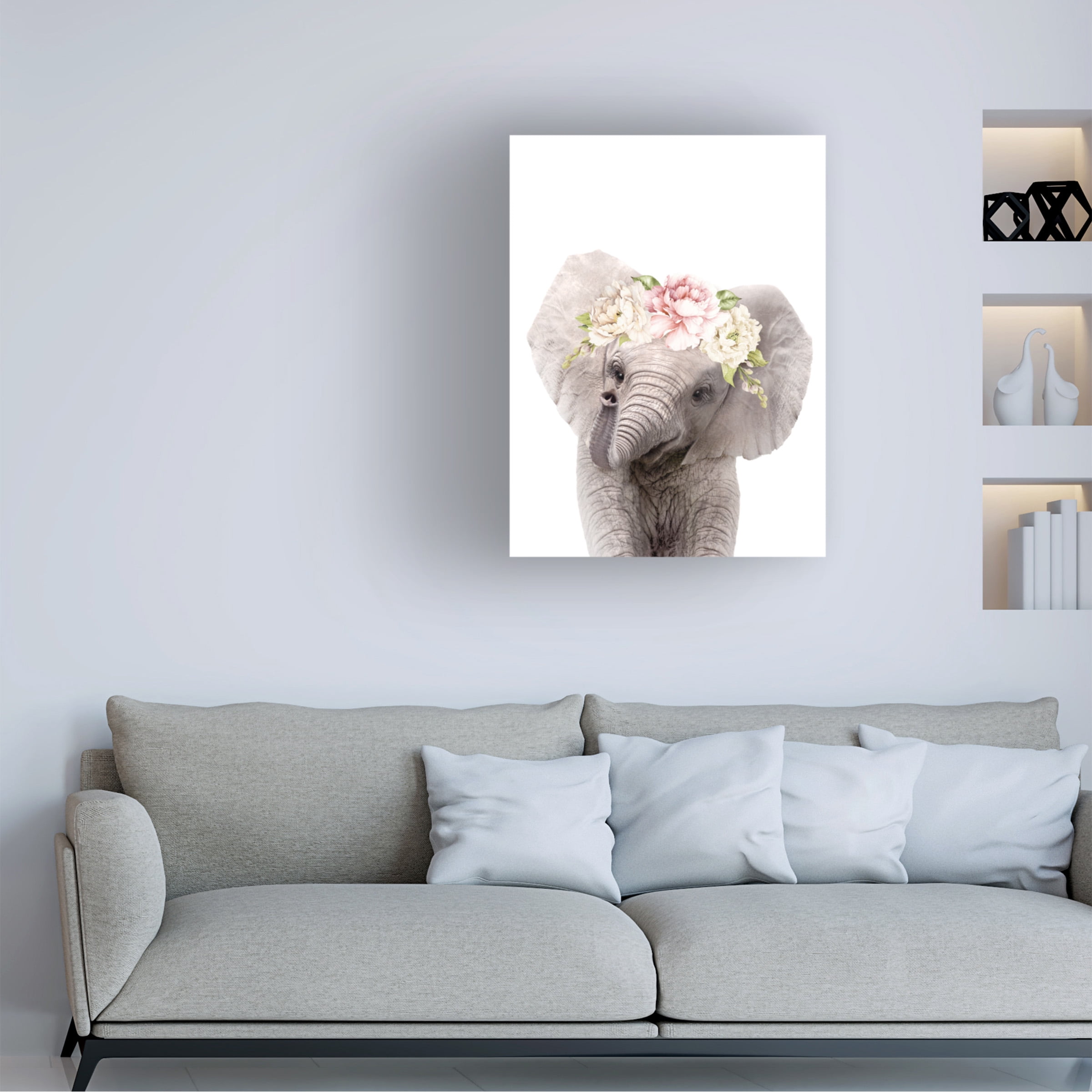 Lola Peacock 'Floral Baby Elephant' Canvas Art