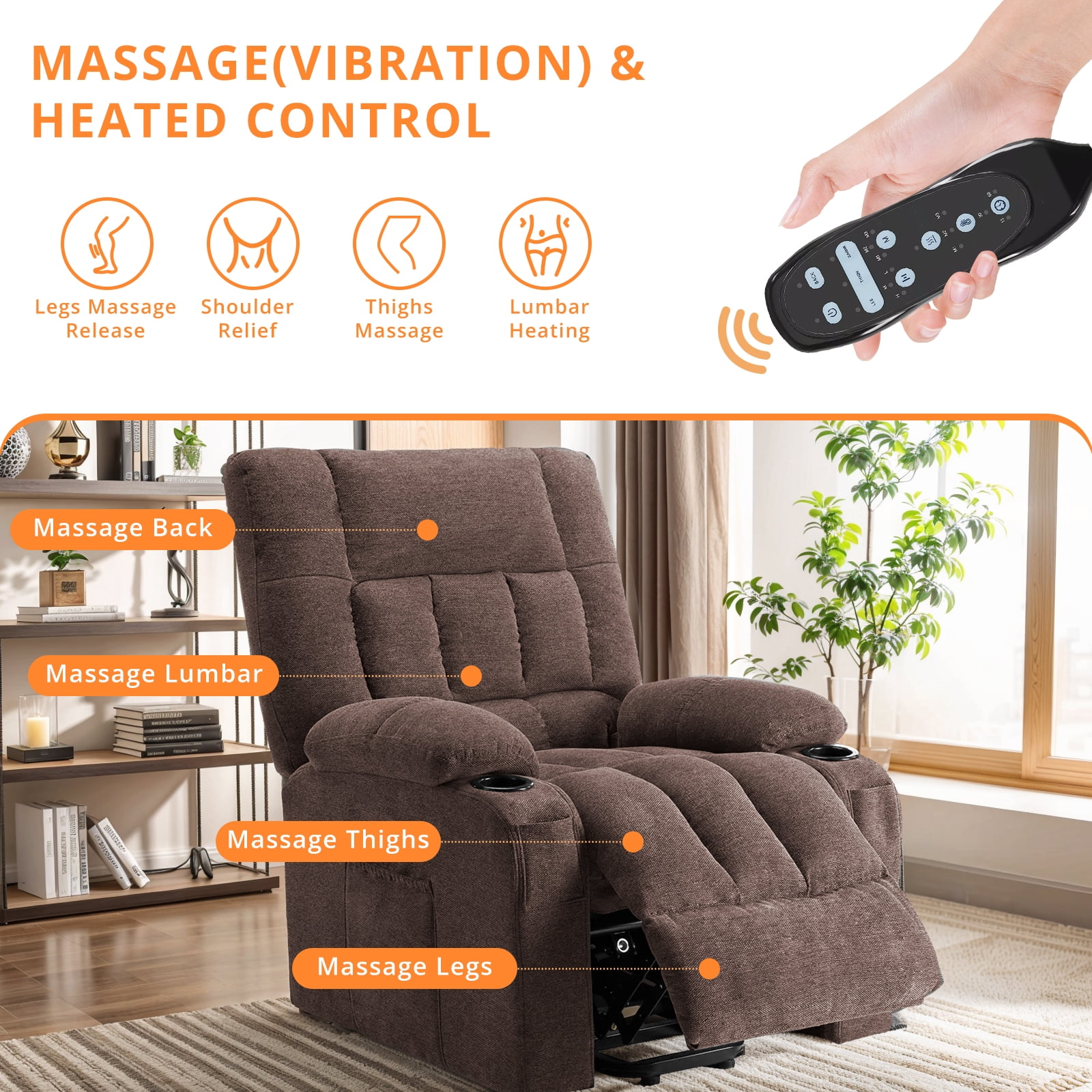 Oversized Recliners, 21.6"W Single Recliner Chair with Storage Bag, Modern Chair for Living Room, Bedroom, Beige
